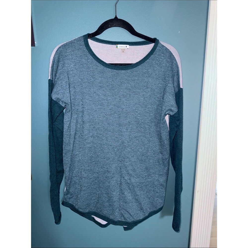 Smartwool Crewneck Sweater in Heather Gray, Dark Green & Light Pink